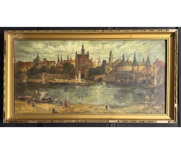 Пейзаж. Европа, 19 век. Подпись автора. Холст, масло. Размер с родной рамой 59х32 см. № 3837 (артикул №3837) - фото №1