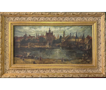 Пейзаж. Европа, 1875 год. Подпись автора. Холст, масло. Размер с рамой 45,5 х72 см. № 3837 (артикул №3837) - фото №1