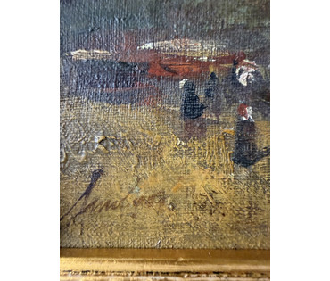 Пейзаж. Европа, 1875 год. Подпись автора. Холст, масло. Размер с рамой 45,5 х72 см. № 3837 (артикул №3837) - фото №4