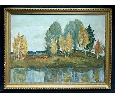 Данциг М.В "Осень", 1961г. Картон, масло. Размер с родной рамой 58х78 см. № 3816 (артикул №3816) - фото №1