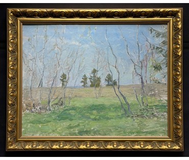 Бялыницкий-Бируля В.К "Весенняя зелень", 1930-е г.г. Экспертное заключение. Картон, масло. Размер с рамой 55х68 см. № 3820 (артикул №3820) - фото №3