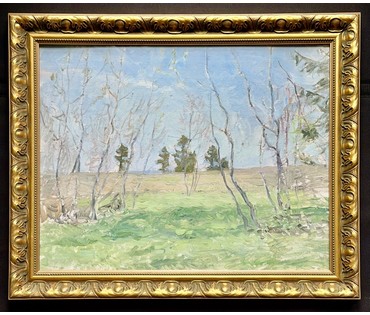 Бялыницкий-Бируля В.К "Весенняя зелень", 1930-е г.г. Экспертное заключение. Картон, масло. Размер с рамой 55х68 см. № 3820 (артикул №3820) - фото №5