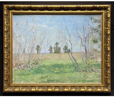 Бялыницкий-Бируля В.К "Весенняя зелень", 1930-е г.г. Экспертное заключение. Картон, масло. Размер с рамой 55х68 см. № 3820 (артикул №3820) - фото №6