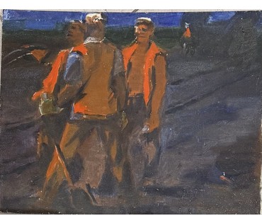 Дорошевич Ф.И. Эскиз "Битумщики". Картон, масло. Размер с рамой 38,5х31,5см. № 3828 (артикул №3828) - фото №2