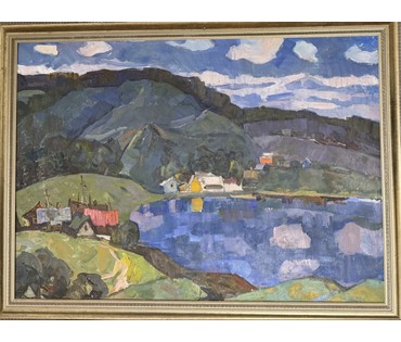 Гугель А.С "Пейзаж с озером", 1973 год. Холст, масло. Вероятно Логойщина. Размер с рамой 72,5х98,5 см. № 3846 (артикул №3846) - фото №8