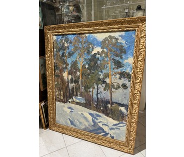 Бархатков А.С - Заслуженный художник. "На опушке", 1968 г. Картон, масло. Размер с рамой 94х115 см. № 3853 (артикул №3853) - фото №5
