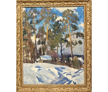 Бархатков А.С - Заслуженный художник. "На опушке", 1968 г. Картон, масло. Размер с рамой 94х115 см. № 3853 (артикул №3853) - фото №3