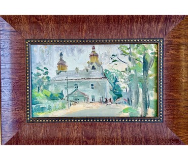 Кубарев В.Г. Пейзаж. 1981г. ДВП, масло. Размер с рамой 37,5х26,5 см. № 3857 (артикул №3857) - фото №1