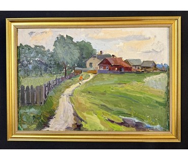 Савицкий В.Н "Переселка", 1952г. Картон, масло. Размер с рамой 40х55,5 см. № 3860 (артикул №3860) - фото №2