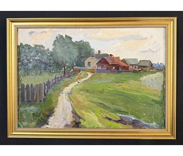 Савицкий В.Н "Переселка", 1952г. Картон, масло. Размер с рамой 40х55,5 см. № 3860 (артикул №3860) - фото №3