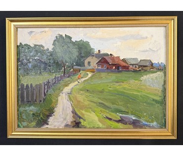 Савицкий В.Н "Переселка", 1952г. Картон, масло. Размер с рамой 40х55,5 см. № 3860 (артикул №3860) - фото №4