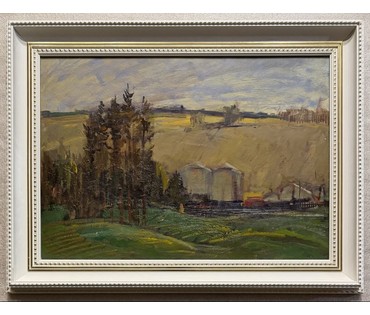 Данциг М.В "Пейзаж с цистернами", 1955г. Картон, масло. Размер с рамой 85х65 см. № 3872 (артикул №3872) - фото №1