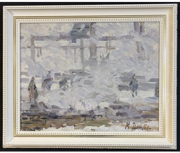 Данциг М.В "На строительной площадке", 1969г. Холст, масло.Размер с рамой 67х81,5 см. № 3873 (артикул №3873) - фото №2