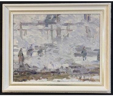 Данциг М.В "На строительной площадке", 1969г. Холст, масло.Размер с рамой 67х81,5 см. № 3873 (артикул №3873) - фото №3