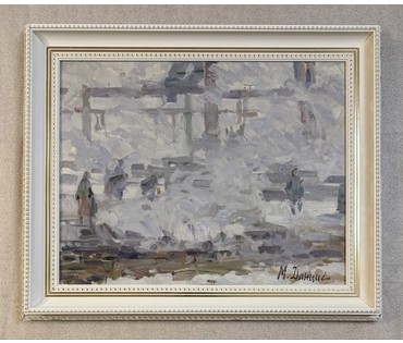 Данциг М.В "На строительной площадке", 1969г. Холст, масло.Размер с рамой 67х81,5 см. № 3873 (артикул №3873) - фото №5