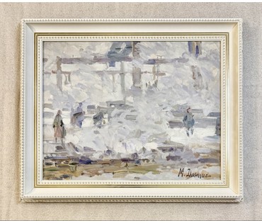 Данциг М.В "На строительной площадке", 1969г. Холст, масло.Размер с рамой 67х81,5 см. № 3873 (артикул №3873) - фото №7