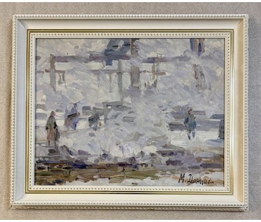 Данциг М.В "На строительной площадке", 1969г. Холст, масло.Размер с рамой 67х81,5 см. № 3873 (артикул №3873) - фото №6