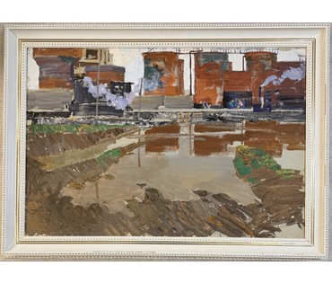 Данциг М.В. Каталожная работа "Трудовые будни", 1963г. Картон, темпера. Размер 68х100 см. № 3874 (артикул №3874) - фото №1