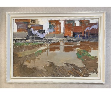 Данциг М.В. Каталожная работа "Трудовые будни", 1963г. Картон, темпера. Размер 68х100 см. № 3874 (артикул №3874) - фото №2