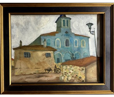 Заборов Б.А "Пейзаж", 1970г. Экспертное заключение. Картон, смешанная техника. Размер 48х67 см. № 3875 (артикул №3875) - фото №4