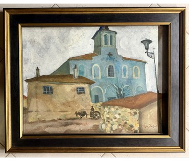 Заборов Б.А "Пейзаж", 1970г. Экспертное заключение. Картон, смешанная техника. Размер 48х67 см. № 3875 (артикул №3875) - фото №2