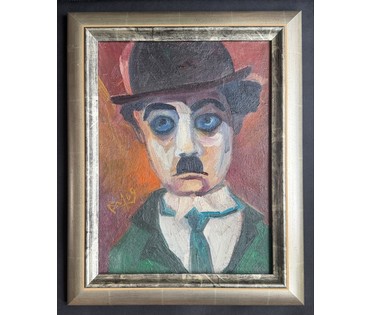 Акулов В.И "Чарли Чаплин", 2009г. Холст, масло. Размер с рамой 40х50 см. № 3880 (артикул №3880) - фото №1