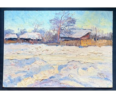 Максимцев К.И "Пейзаж", 1953г. Картон, масло. Размер 50х70 см. № 3885 (артикул №3885) - фото №3