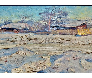 Максимцев К.И "Пейзаж", 1953г. Картон, масло. Размер 50х70 см. № 3885 (артикул №3885) - фото №4