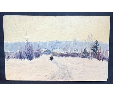 Кроль А.И "Зимка", 1963г. Картон, масло. Размер 50х30 см. № 3887 (артикул №3887) - фото №2