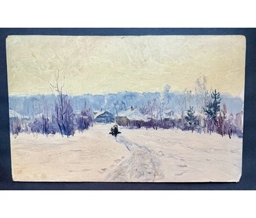 Кроль А.И "Зимка", 1963г. Картон, масло. Размер 50х30 см. № 3887 (артикул №3887) - фото №3