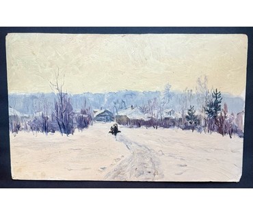 Кроль А.И "Зимка", 1963г. Картон, масло. Размер 50х30 см. № 3887 (артикул №3887) - фото №4