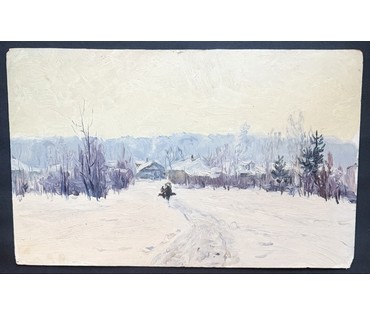 Кроль А.И "Зимка", 1963г. Картон, масло. Размер 50х30 см. № 3887 (артикул №3887) - фото №5