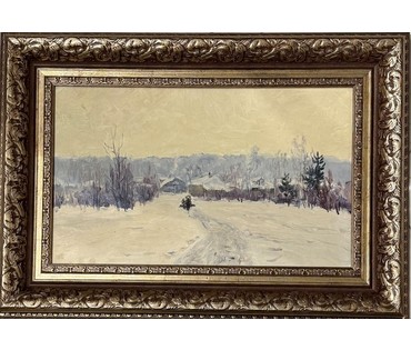 Кроль А.И "Зимка", 1963г. Картон, масло. Размер 50х30 см. № 3887 (артикул №3887) - фото №1