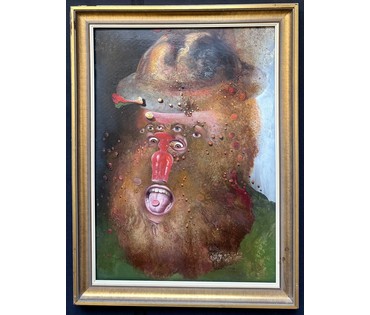 Скрипниченко Г.С.Художник-сюрреалист, "белорусский Дали". Каталожная работа "Супакойся браценнік-гэта куравы грып", 1987-2006 г.г. Картон, масло. Размер с рамой 74х55 см. № 3895 (артикул №3895) - фото №2