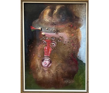 Скрипниченко Г.С.Художник-сюрреалист, "белорусский Дали". Каталожная работа "Супакойся браценнік-гэта куравы грып", 1987-2006 г.г. Картон, масло. Размер с рамой 74х55 см. № 3895 (артикул №3895) - фото №4