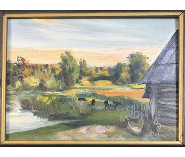 Скрипниченко Г.С. Каталожная работа "Река Ислочь", 1981 г. Холст, масло. Размер с рамой 49х38 см. № 3930 (артикул №3930) - фото №3