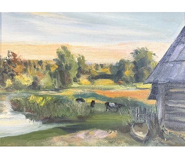 Скрипниченко Г.С. Каталожная работа "Река Ислочь", 1981 г. Холст, масло. Размер с рамой 49х38 см. № 3930 (артикул №3930) - фото №4