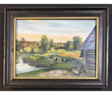 Скрипниченко Г.С. Каталожная работа "Река Ислочь", 1981 г. Холст, масло. Размер с рамой 49х38 см. № 3930 (артикул №3930) - фото №2