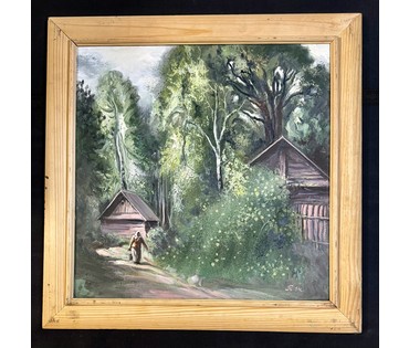 Скрипниченко Г.С "У Васіля Фёдаравіча", (Вёска Наквасы) 2014г. Холст, масло. Размер с рамай 62х92 см. № 3931 (артикул №3931) - фото №1