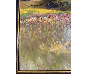 Скрипниченко Г.С ""Ля вёскі Бычкі", (Радзіма В. Быкава) 2001г. Картон, масло. Размер с рамой 64х78 см. № 3932 (артикул №3932) - фото №2