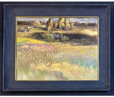 Скрипниченко Г.С ""Ля вёскі Бычкі", (Радзіма В. Быкава) 2001г. Картон, масло. Размер с рамой 64х78 см. № 3932 (артикул №3932) - фото №1