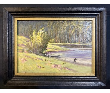 Скрипниченко Г.С "Возера ў Бычках", 2004г. Картон, масло. Размер с рамой 48,5х62,5 см. № 3934 (артикул №3934) - фото №1