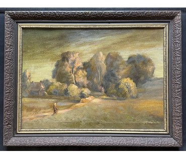 Скрипниченко Г.С "Палессе, пайшла Анютка па грыбы", 1978г. Картон, масло. Размер с рамой 66х50 см. № 3936 (артикул №3936) - фото №1