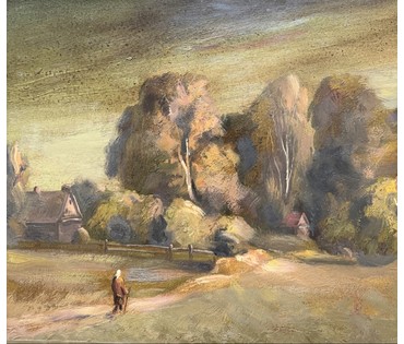 Скрипниченко Г.С "Палессе, пайшла Анютка па грыбы", 1978г. Картон, масло. Размер с рамой 66х50 см. № 3936 (артикул №3936) - фото №2