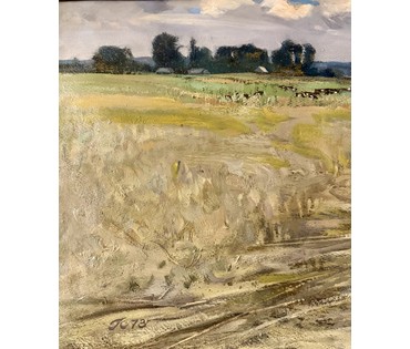 Скрипниченко Г.С "Деревенька", 1973г. Картон, масло. Размер 48х58 см. № 3937 (артикул №3937) - фото №2