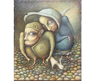 Петрань В. "Двое и белая собачка", 2019г. Холст, масло. Размер 60х50 см. № 3951 (артикул №3951) - фото №1