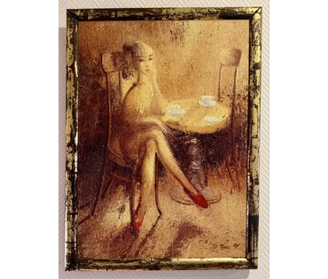 Суша А.С "У кафэ",2002г. Холст, масло. Размер 70х50 см. № 3952 (артикул №3952) - фото №3