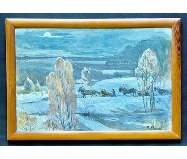 Рожков В.З "Зимушка", 1976г. Картон, темпера. Размер с рамой 65,5х45,5 см.№ 3953 (артикул №3953) - фото №1