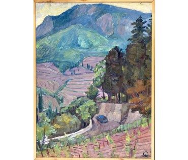 Катков С.П "Дорога в горы", картон, темпера. Размер с рамой 71х93,5 см. № 3955 (артикул №3955) - фото №1