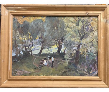 Савельев Ф.В "Ракиты", 1970 год. Картон, масло. Размер 50х70 см. № 3956 (артикул №3956) - фото №1